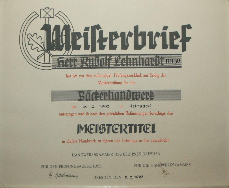 Bäckerei Lehnhardt Meisterbrief
